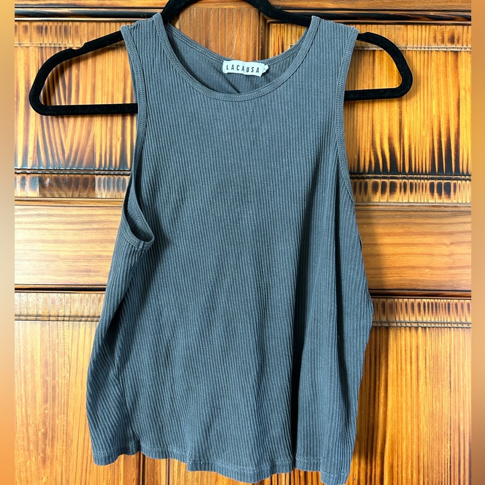 LACAUSA Zoe Crop Tank Top in Slate